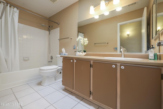 full bathroom with tile patterned flooring, vanity, toilet, and shower / bath combo