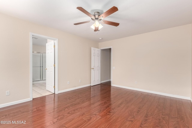 unfurnished room with light hardwood / wood-style floors and ceiling fan