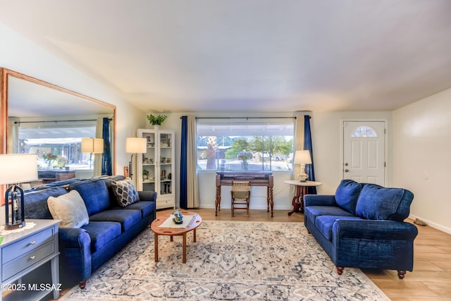 living room featuring light hardwood / wood-style floors and a healthy amount of sunlight