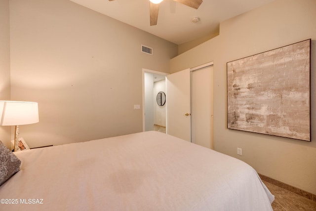 bedroom with a closet and ceiling fan