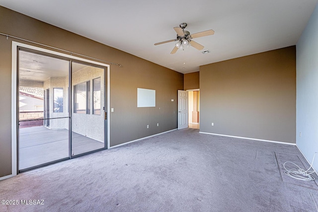 unfurnished bedroom featuring carpet floors and ceiling fan