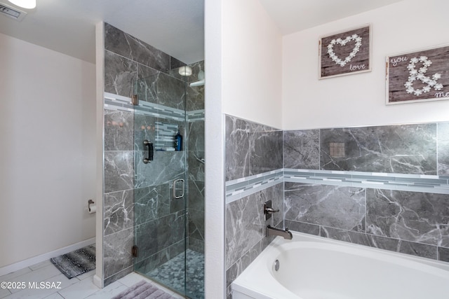 bathroom with plus walk in shower