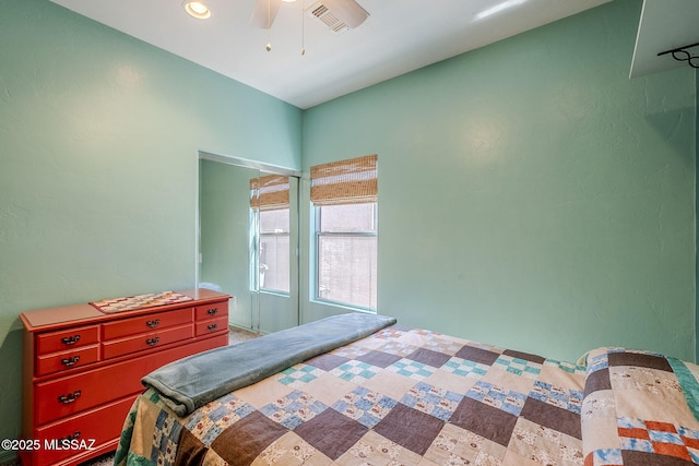 bedroom featuring ceiling fan