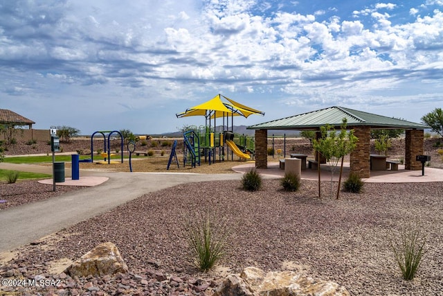 view of jungle gym featuring a gazebo