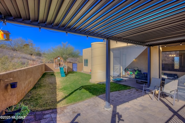 view of patio / terrace featuring a playground