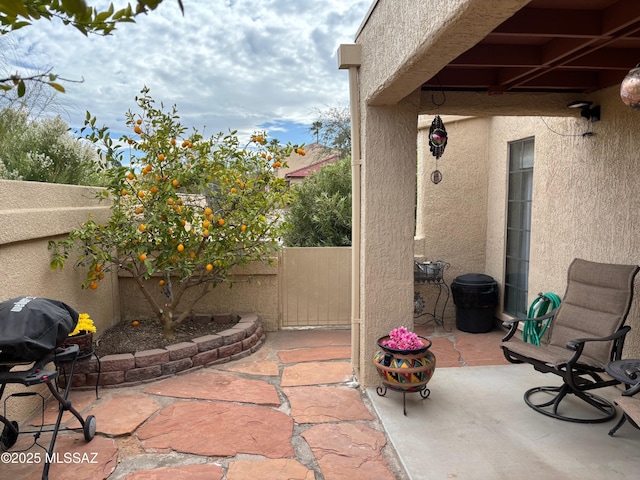 view of patio featuring a grill