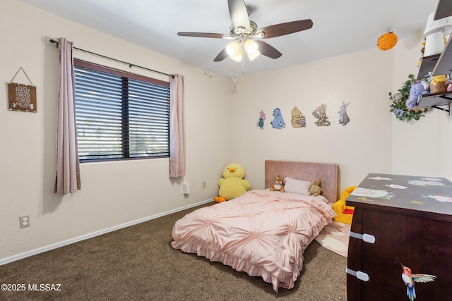 bedroom featuring carpet floors and ceiling fan