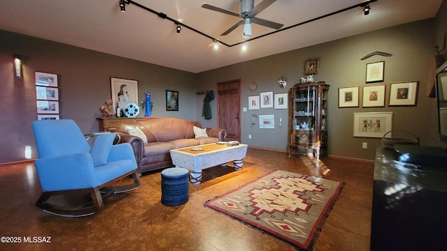 living room featuring ceiling fan