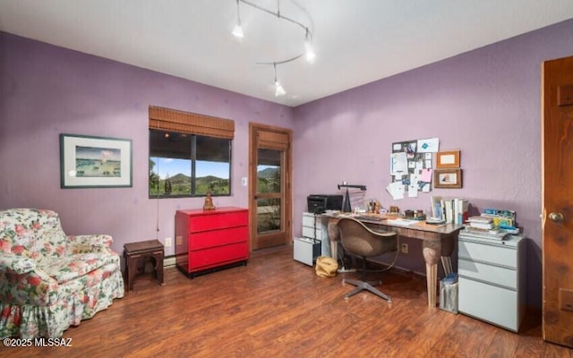 home office featuring dark hardwood / wood-style floors