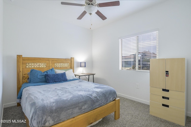 bedroom with ceiling fan and carpet