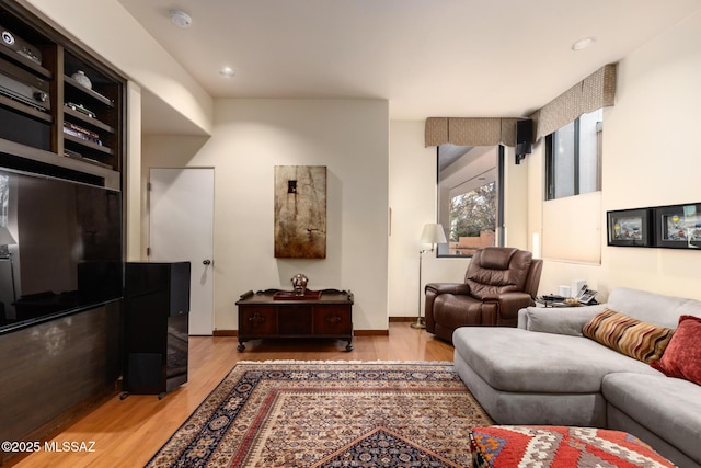 living room with light hardwood / wood-style flooring