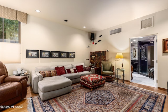 living room with hardwood / wood-style flooring