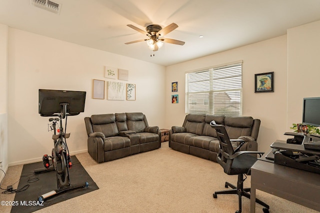 interior space with ceiling fan