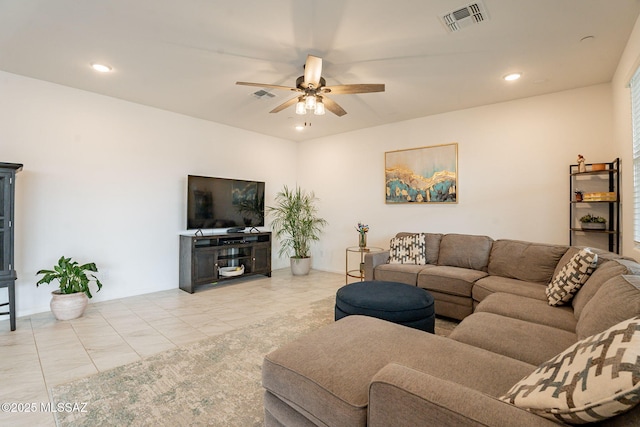 living room featuring ceiling fan