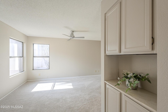 interior space featuring ceiling fan and a textured ceiling