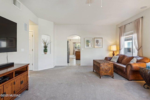 living room with light carpet