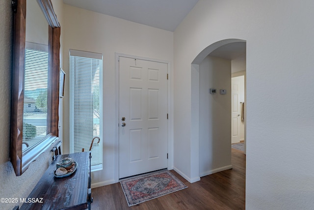 foyer with dark hardwood / wood-style floors