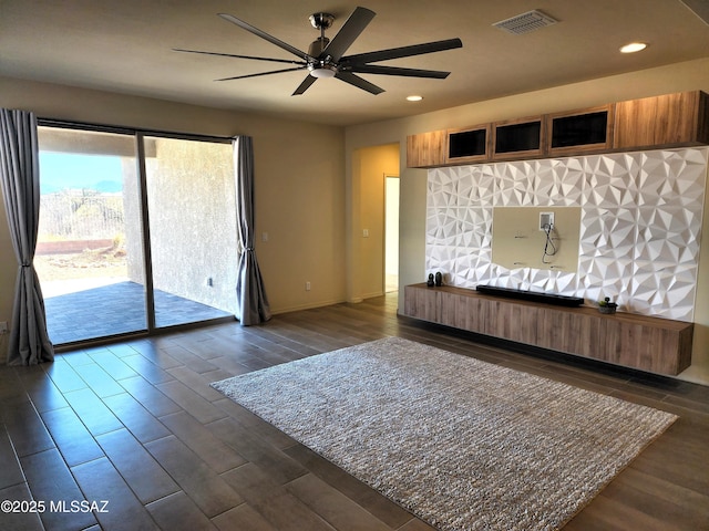 interior space featuring ceiling fan