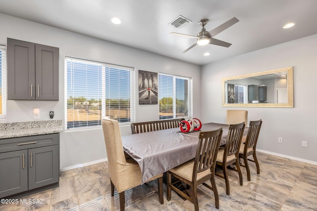 dining area featuring ceiling fan