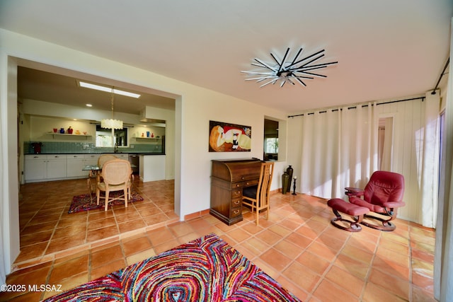 interior space featuring tile patterned flooring and sink