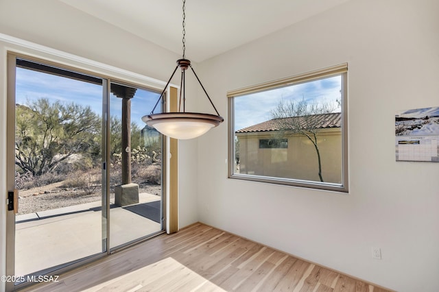 unfurnished dining area with light wood-type flooring