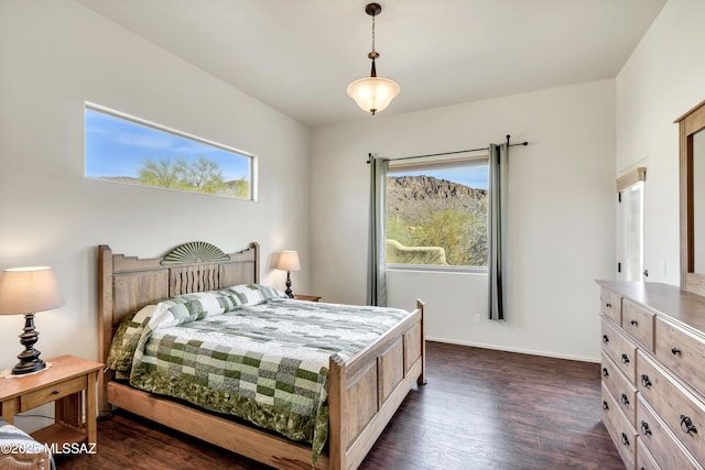 bedroom with dark hardwood / wood-style flooring and multiple windows