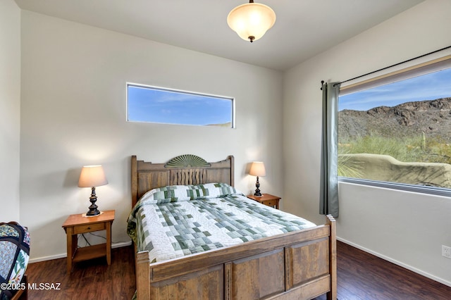 bedroom featuring multiple windows and dark wood-type flooring