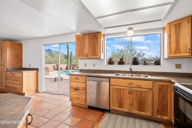 kitchen with sink, range with electric stovetop, and stainless steel dishwasher