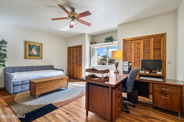 office featuring ceiling fan and wood finished floors