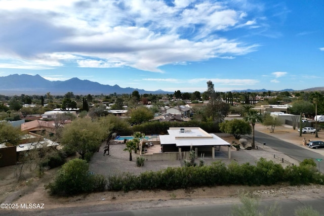 drone / aerial view featuring a mountain view