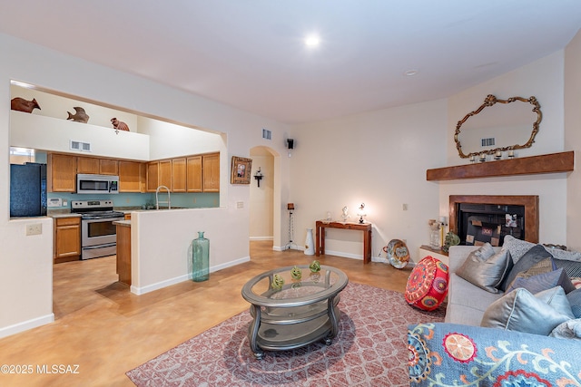 living room featuring sink