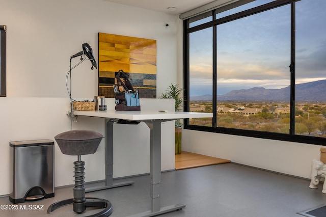 interior space with a healthy amount of sunlight and a mountain view