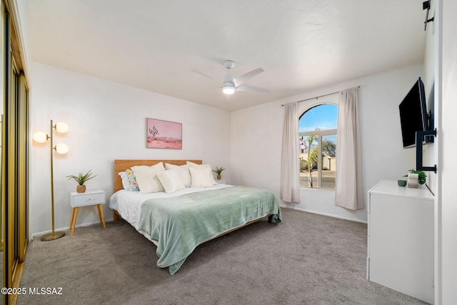 bedroom featuring carpet floors and ceiling fan