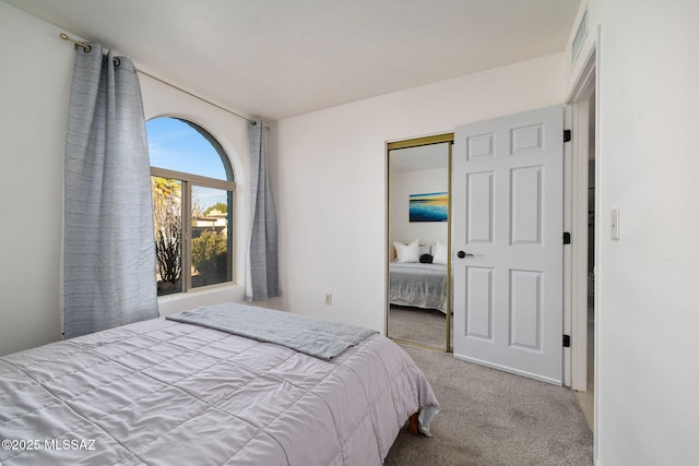 bedroom with a closet and carpet flooring