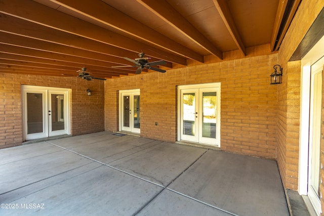 view of patio / terrace with ceiling fan and french doors