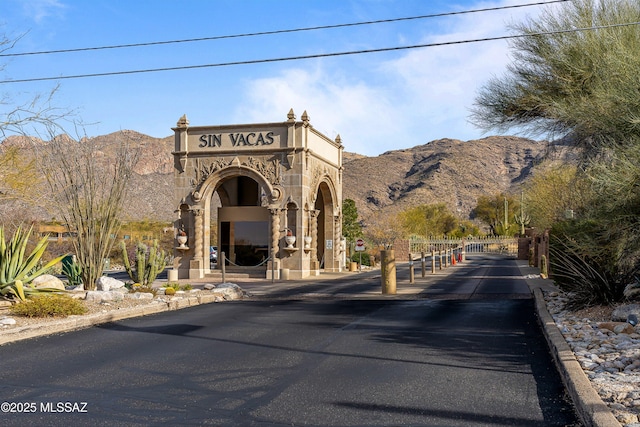 exterior space featuring a mountain view