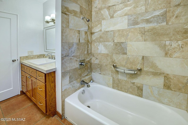 full bathroom featuring shower / tub combination, vanity, and tile patterned floors