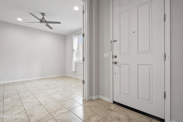 8270 W Spaulding St, Tucson, AZ 85743 - foyer featuring ceiling fan, recessed lighting, baseboards, and light tile patterned floors
