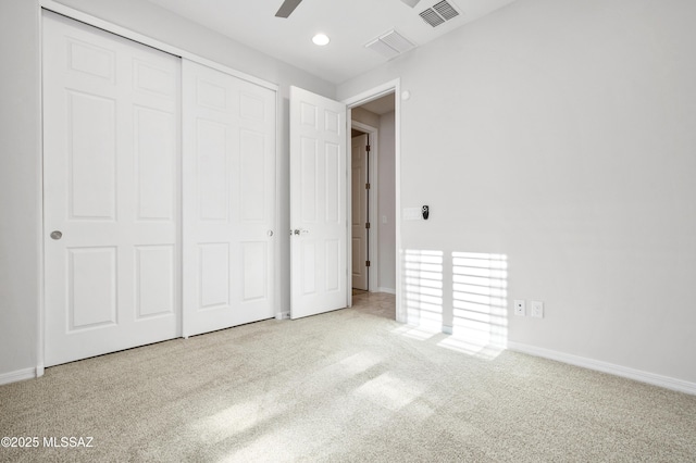 8270 W Spaulding St, Tucson, AZ 85743 - unfurnished bedroom featuring carpet, baseboards, a closet, a ceiling fan, and recessed lighting