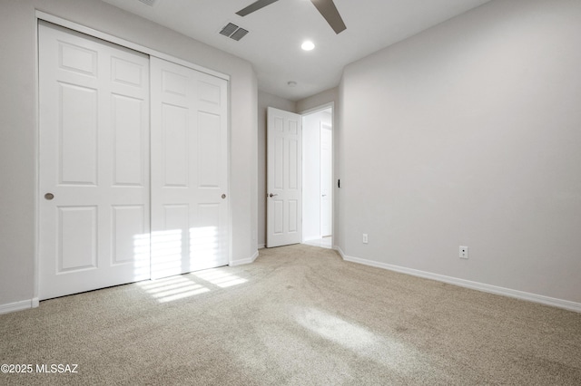 8270 W Spaulding St, Tucson, AZ 85743 - unfurnished bedroom with carpet, a closet, baseboards, recessed lighting, and a ceiling fan