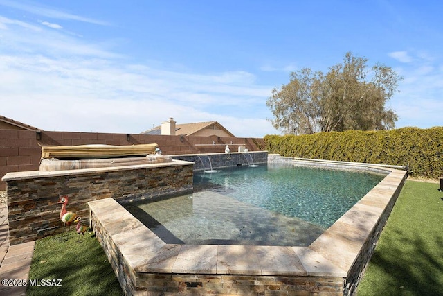 view of swimming pool featuring pool water feature