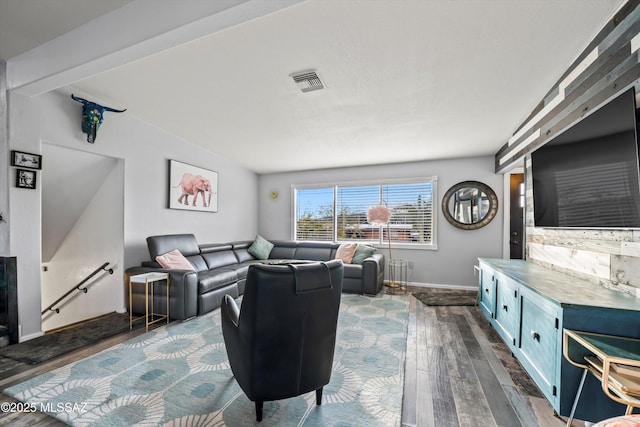 living room with dark wood-type flooring