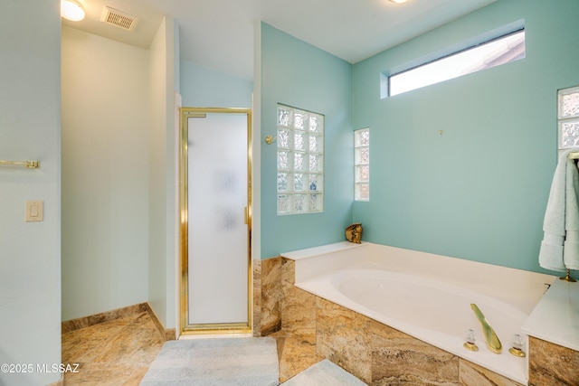 bathroom with plus walk in shower