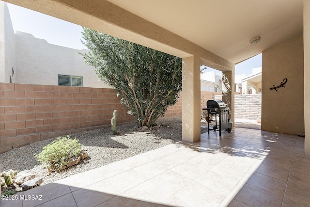 view of patio / terrace featuring a fenced backyard and grilling area