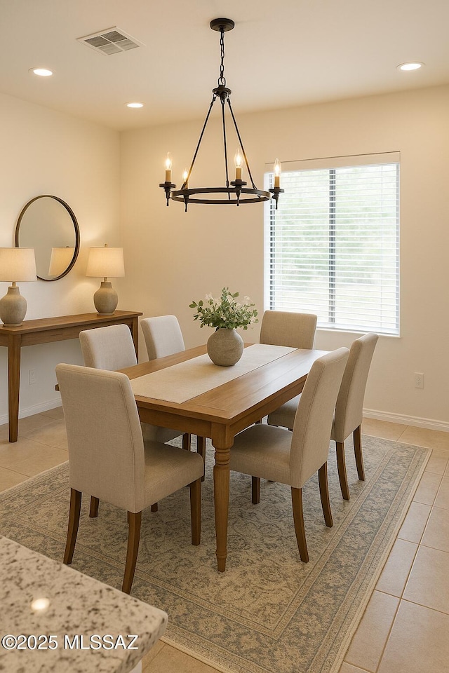 533 N Kino Springs Dr, Nogales, AZ 85621 - dining area with a chandelier, light tile patterned floors, baseboards, and recessed lighting