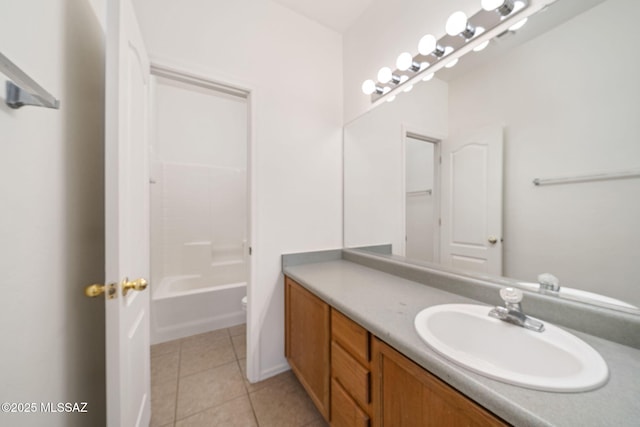 full bathroom featuring vanity, tile patterned floors, shower / bathtub combination, and toilet