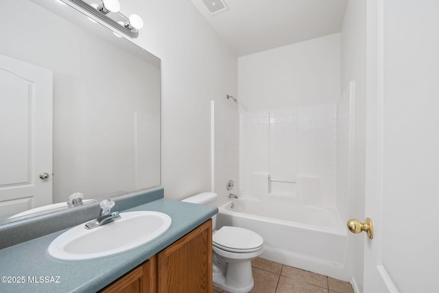 full bathroom featuring tile patterned flooring, vanity, washtub / shower combination, and toilet