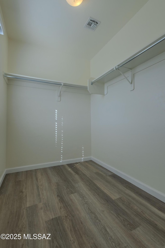 spacious closet featuring dark hardwood / wood-style flooring