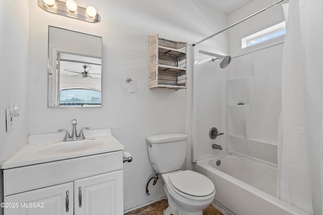 full bathroom with vanity, toilet, and shower / bath combo with shower curtain