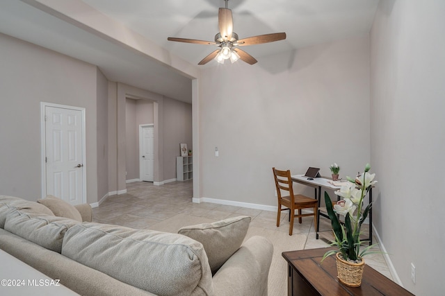 living room with ceiling fan